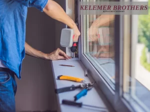 Installing a window frame.