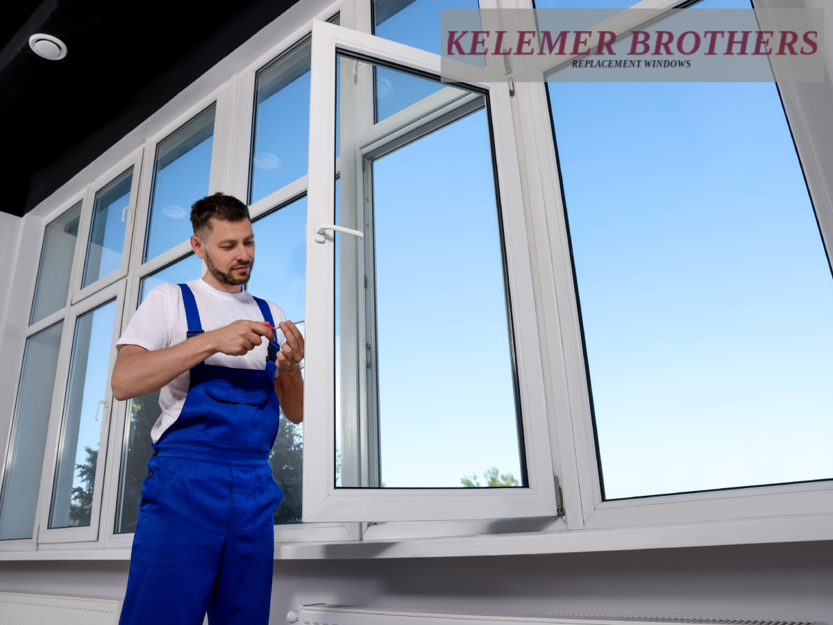 Man installing a window